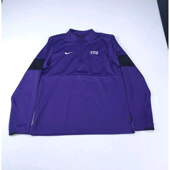 Nike Sweater Mens Medium Purple 1/4 Zip Pullover On Field TCU Horned Frog Swoosh - Picture 1 of 16